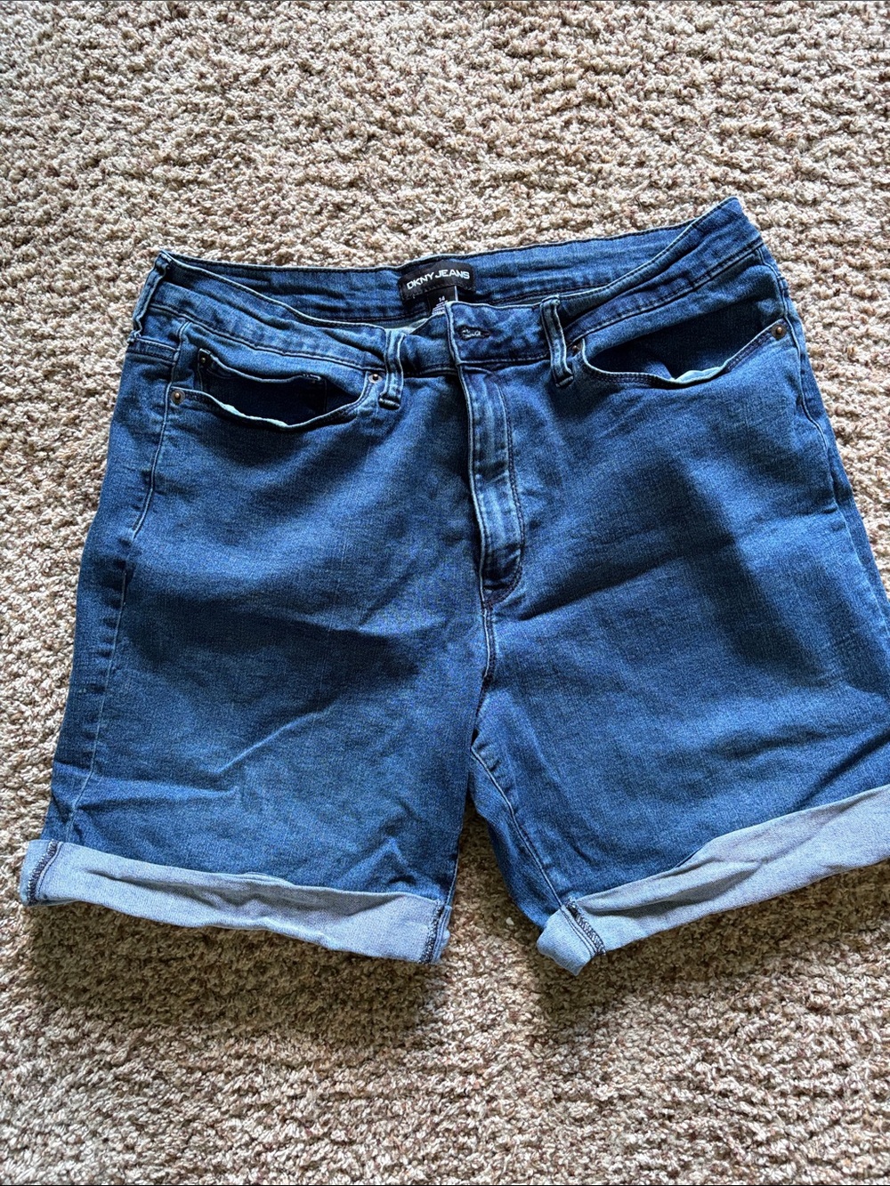 Dkny Dark Blue Rolled Cuff Denim Shorts